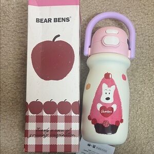 BEAR BENS 550ml Insulated Stainless Steel Dual-Drink Straw Bottle – Cute Design